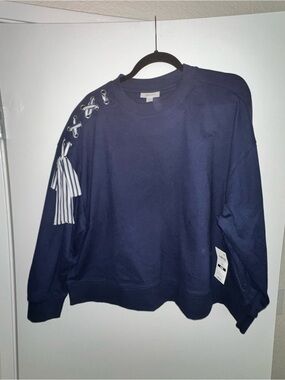 On  34th Navy Women’s Lace-Up Shoulder Sweatshirt